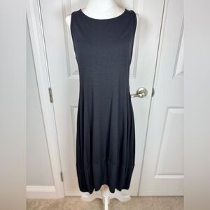 Eileen Fisher Petite Black Cocoon Bubble Hem Minimalist Dress PL